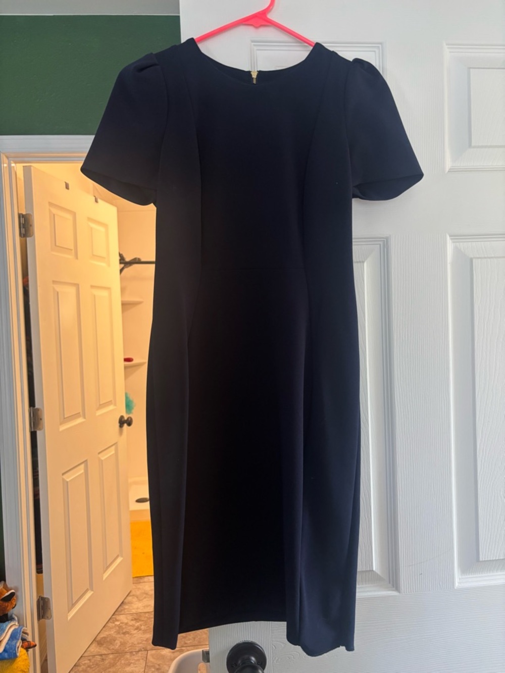 Classic Navy Short-Sleeve Sheath Dress